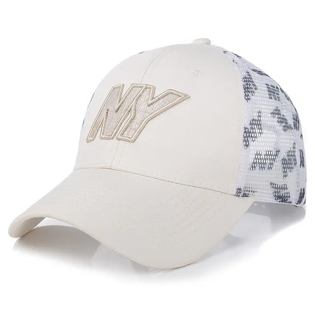 NY Letter Embroidery Mesh Baseball Adjustable Snapback Cap