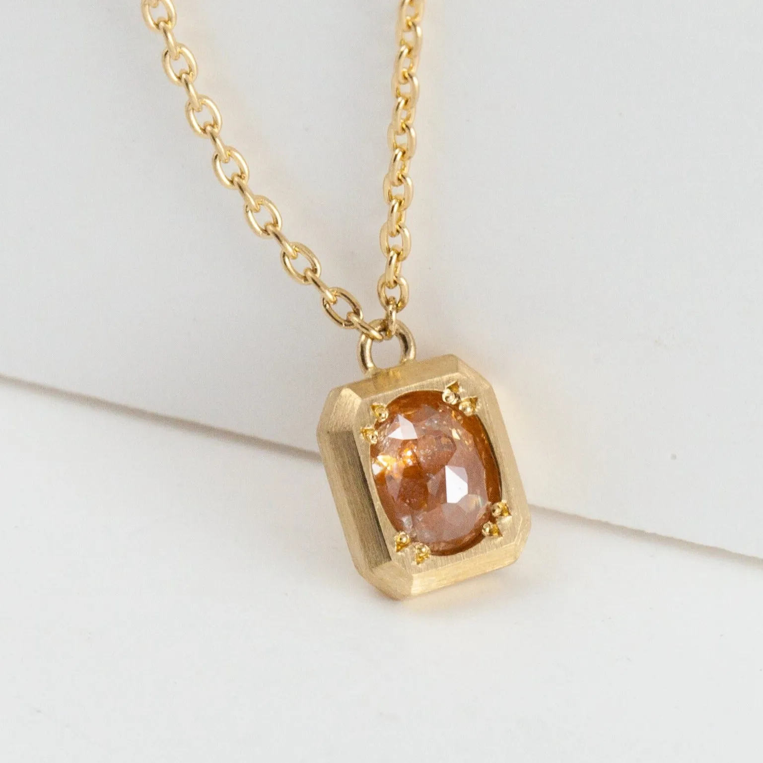 One-of-a-kind rosecut red rustic diamond octagon necklace