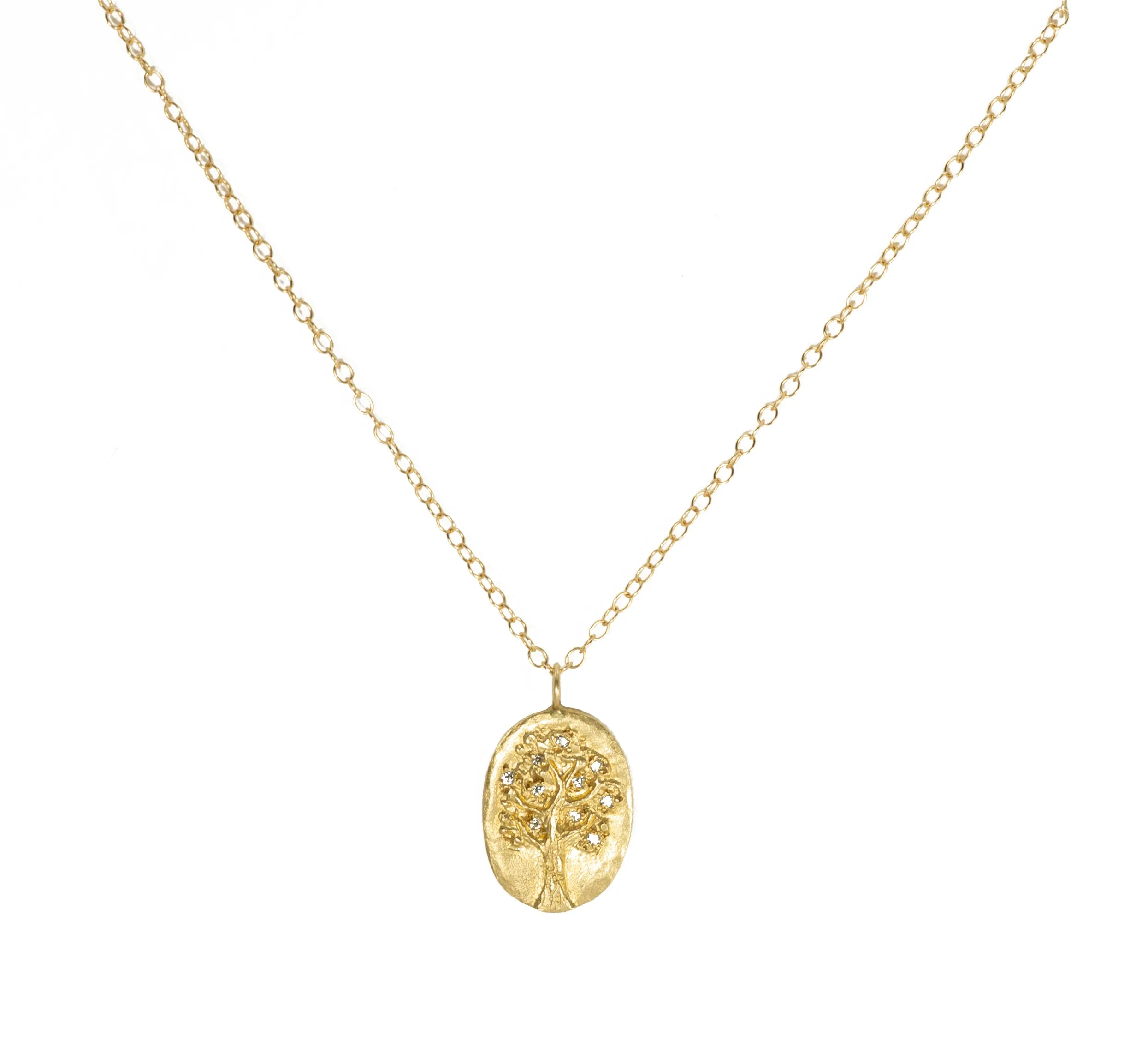 Oval Disc Tree of Life Diamond Pendant