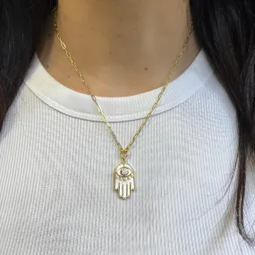 PAPERCLIP CHAIN   MOP HAMSA CHARM NECKLACE