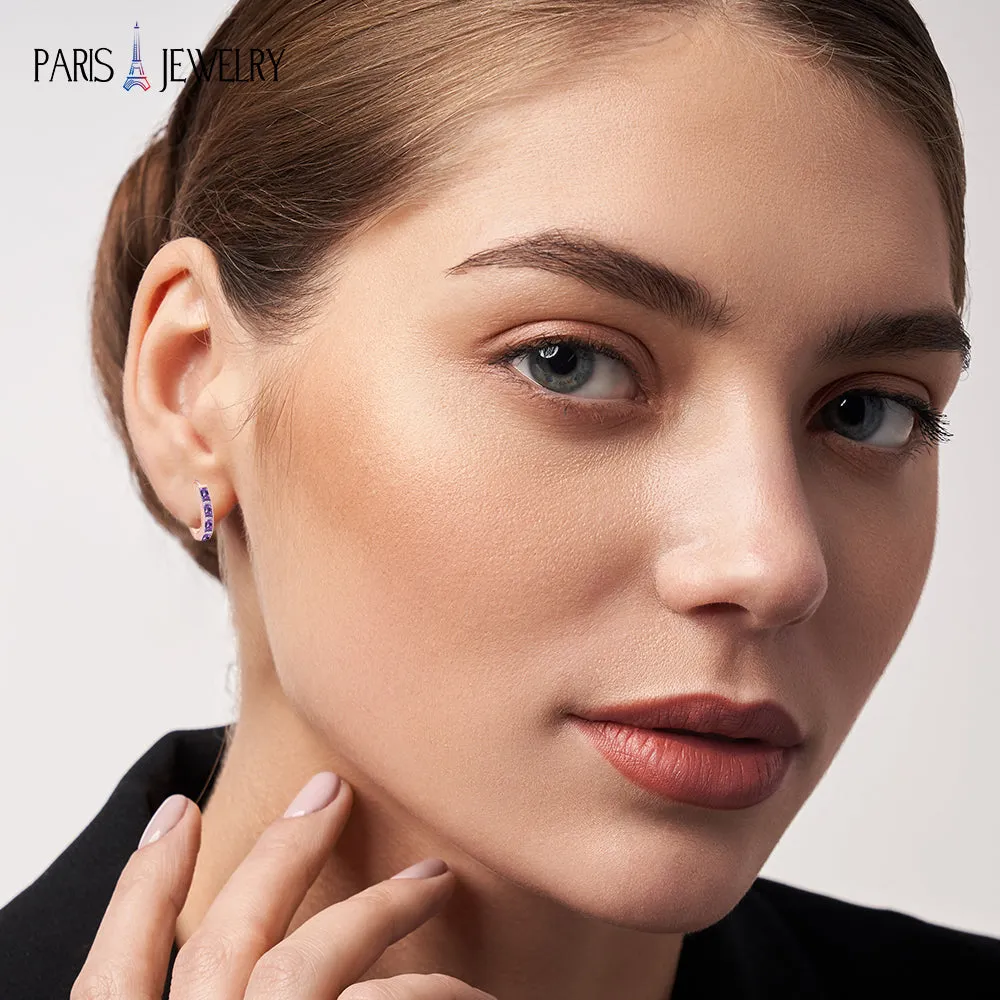 Paris Jewelry 18K Rose Gold Created Amethyst 3Ct Emerald Cut Huggie Hoop Earrings Plated