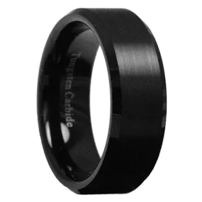 Paris Jewelry Tungsten Black Brushed Ring Wedding Band 8mm For Unisex (Size 7 - 12)