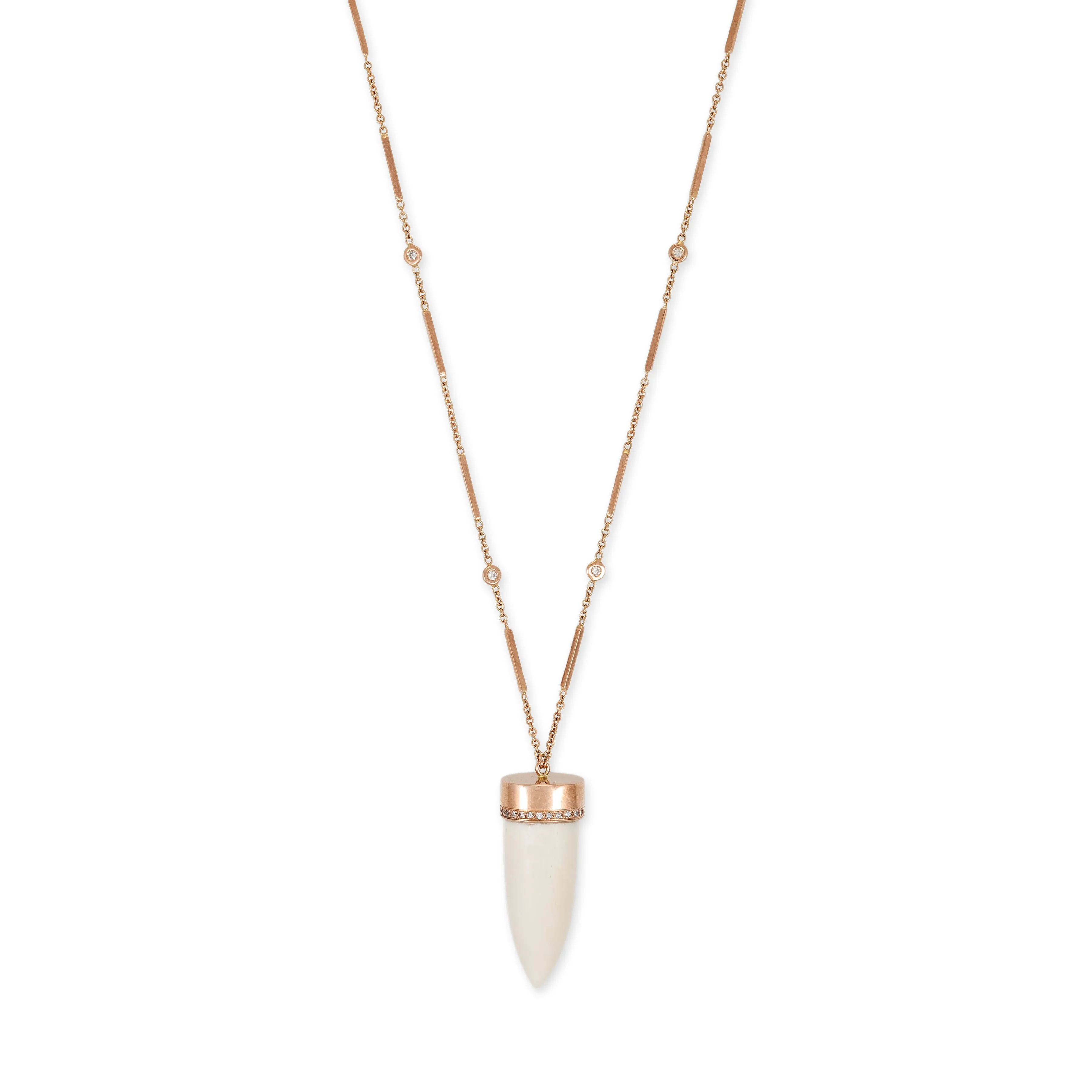 PAVE CAP THICK BONE TUSK CHARM ON SMOOTH BAR NECKLACE