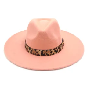 Pink Belted Panama Fedora Hat