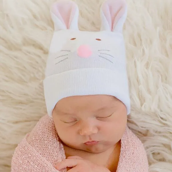 Pink Bunny Face Newborn And Baby Boy Hospital Hat