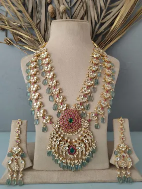 Pink Color Gold Plated Jadau Kundan Bridal Necklace Set - MS1253YP