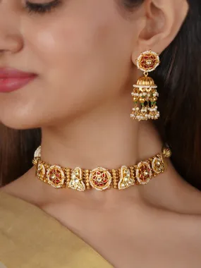 Pink Color Gold Plated Jadau Kundan Necklace Set - MS2345YP