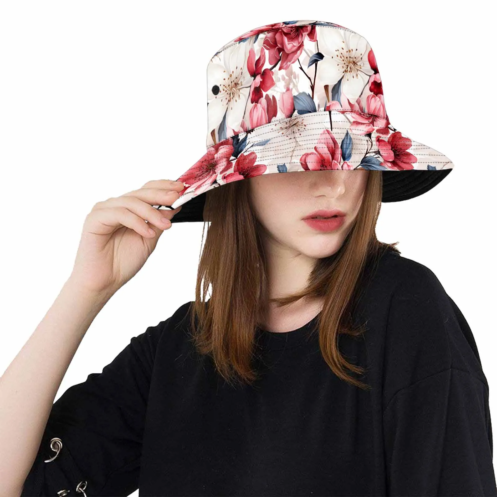 Pink Floral Small  Unisex Summer Single-Layer Bucket Hat