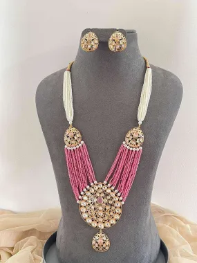 Pink Polki Rani Haar With Pearls Jewellery Set