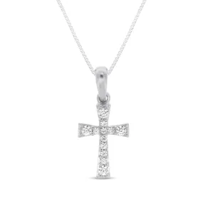 Pre-Owned Kay 1/10 ct Round-cut Diamond Cross Necklace in 10K White Gold