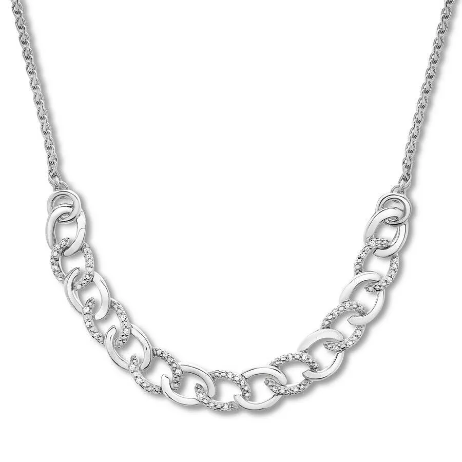 Pre-Owned Kay 1/10 ct Round-cut Diamond Link Bolo Necklace in Sterling Silver