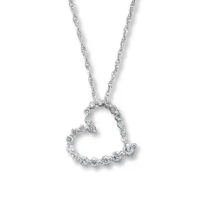 Pre-Owned Kay 1/5 ct Round-cut Diamond Heart Necklace in 10K White Gold