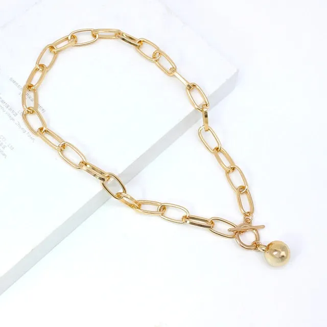 Punk Women's Neck Chain Gold Color Kpop On the Neck Pendant And Necklace Pearl Beads Choker Jewelry 2021 Collar For Girl Chocker