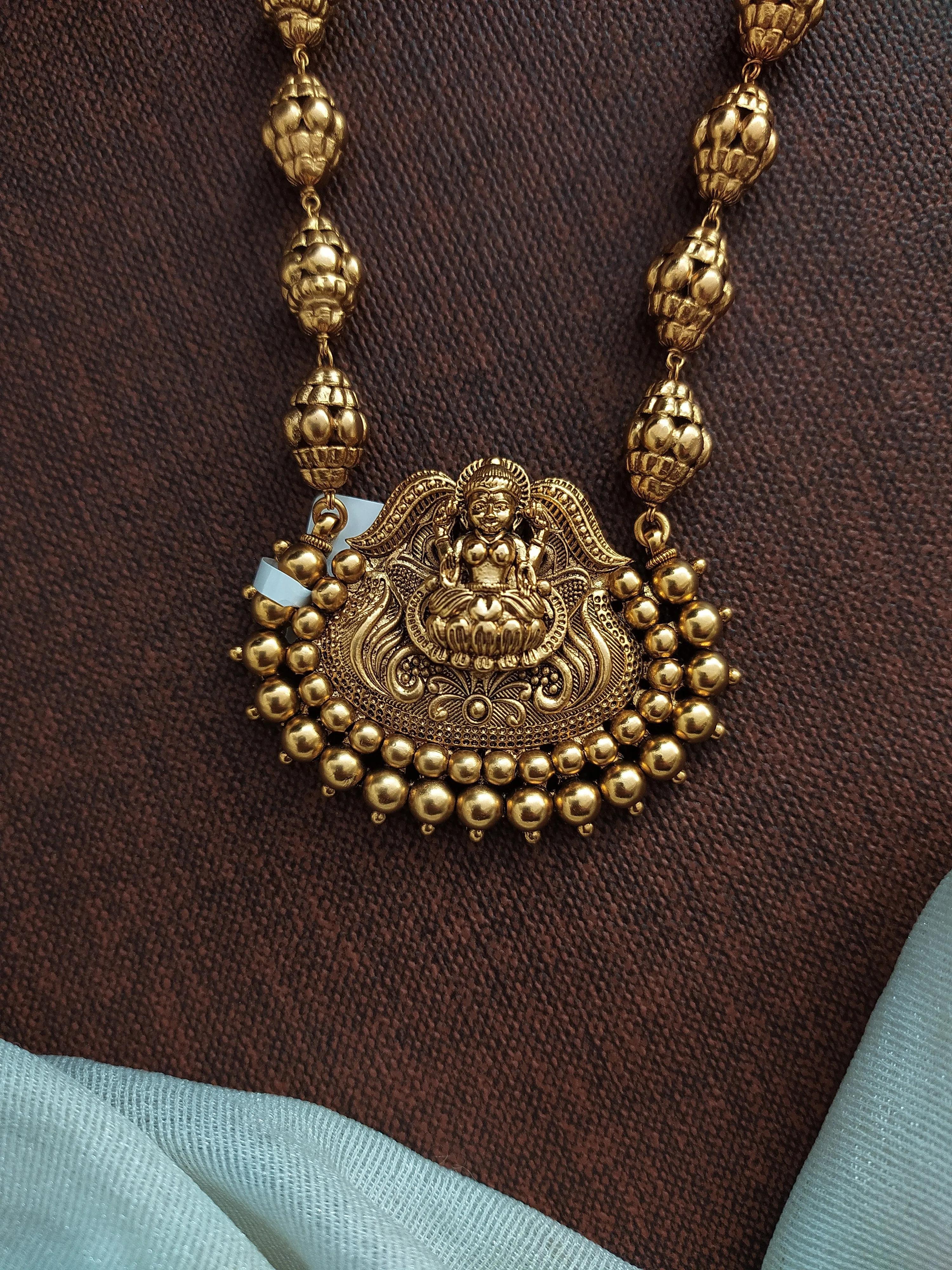 "Antique Lakshmi Mala Set with Matching Studs - Real Gold Replica Design"