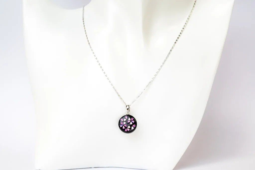 Raden Pendant Necklace - Cherry Blossom / Pink Color / Medium Size-, Japanese Lacquer Jewelry, Kyoto Jewelry