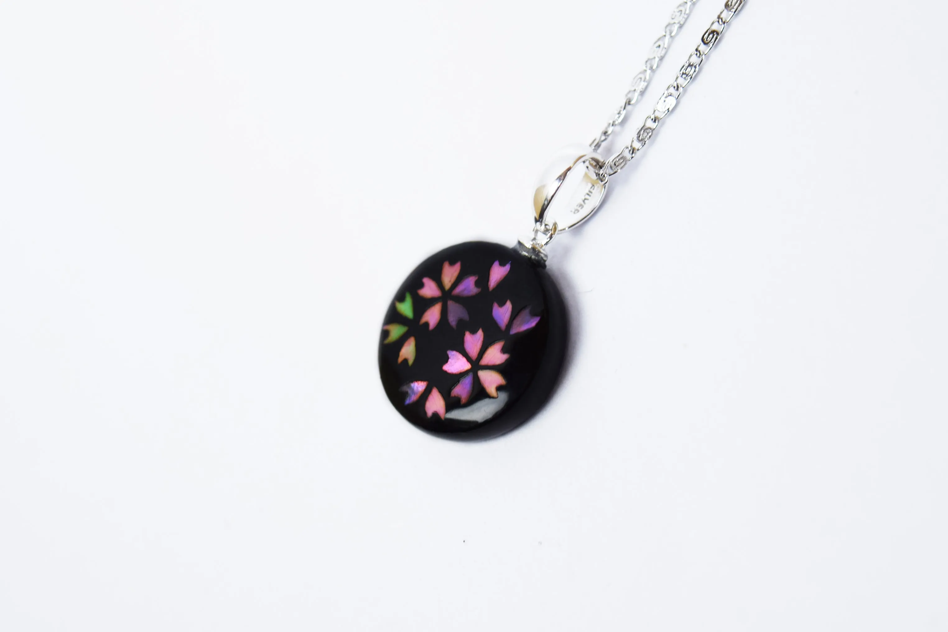 Raden Pendant Necklace - Cherry Blossom / Pink Color / Medium Size-, Japanese Lacquer Jewelry, Kyoto Jewelry