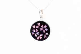 Raden Pendant Necklace - Cherry Blossom / Pink Color / Medium Size-, Japanese Lacquer Jewelry, Kyoto Jewelry