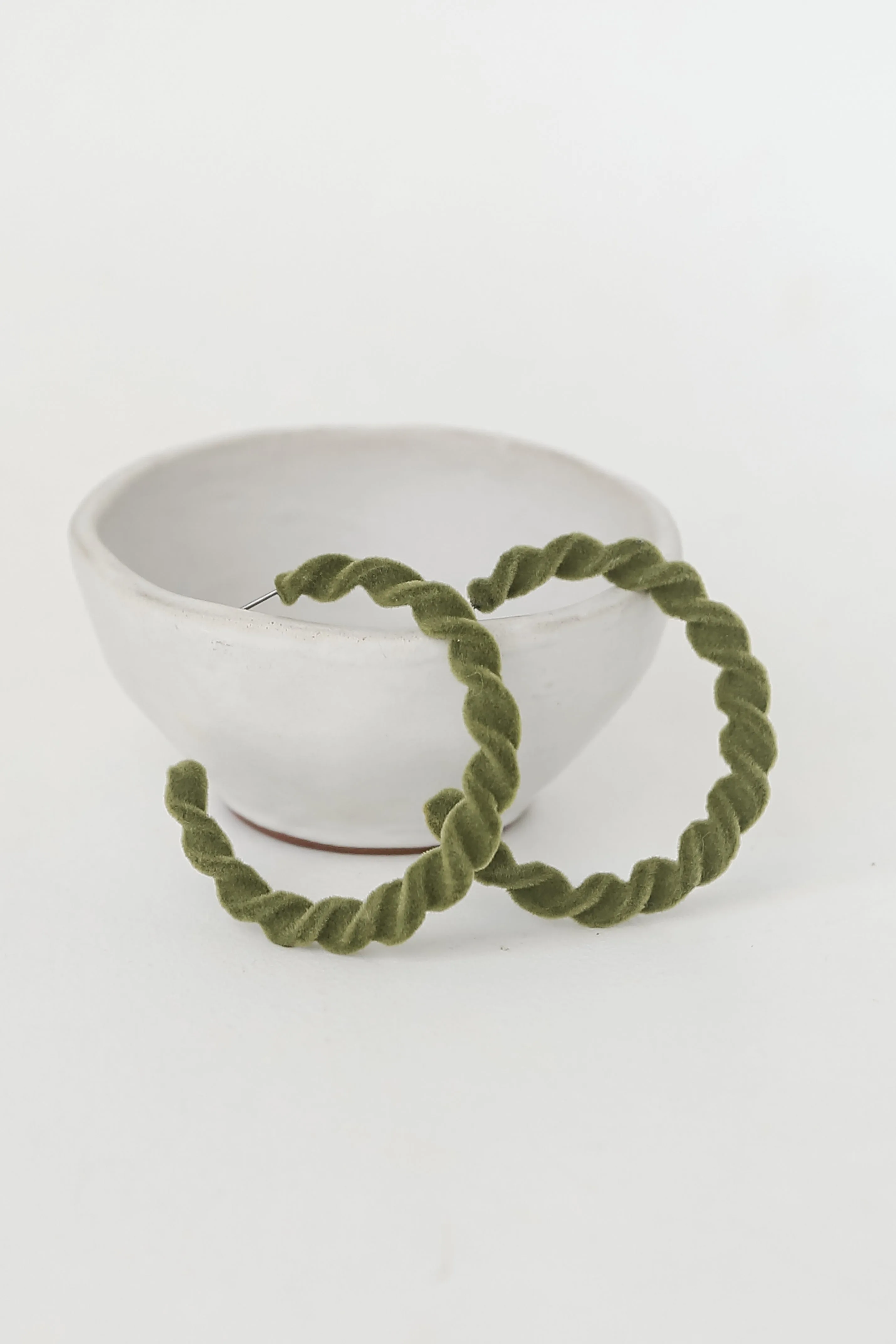 Raven Olive Velvet Twisted Hoop Earrings