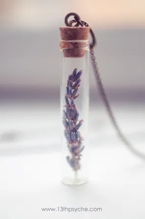 Real dried lavender vial pendant necklace