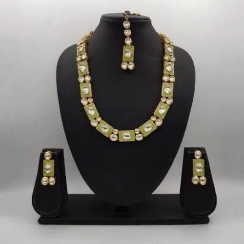 Rectangular Block Meena Kundan Necklace Set