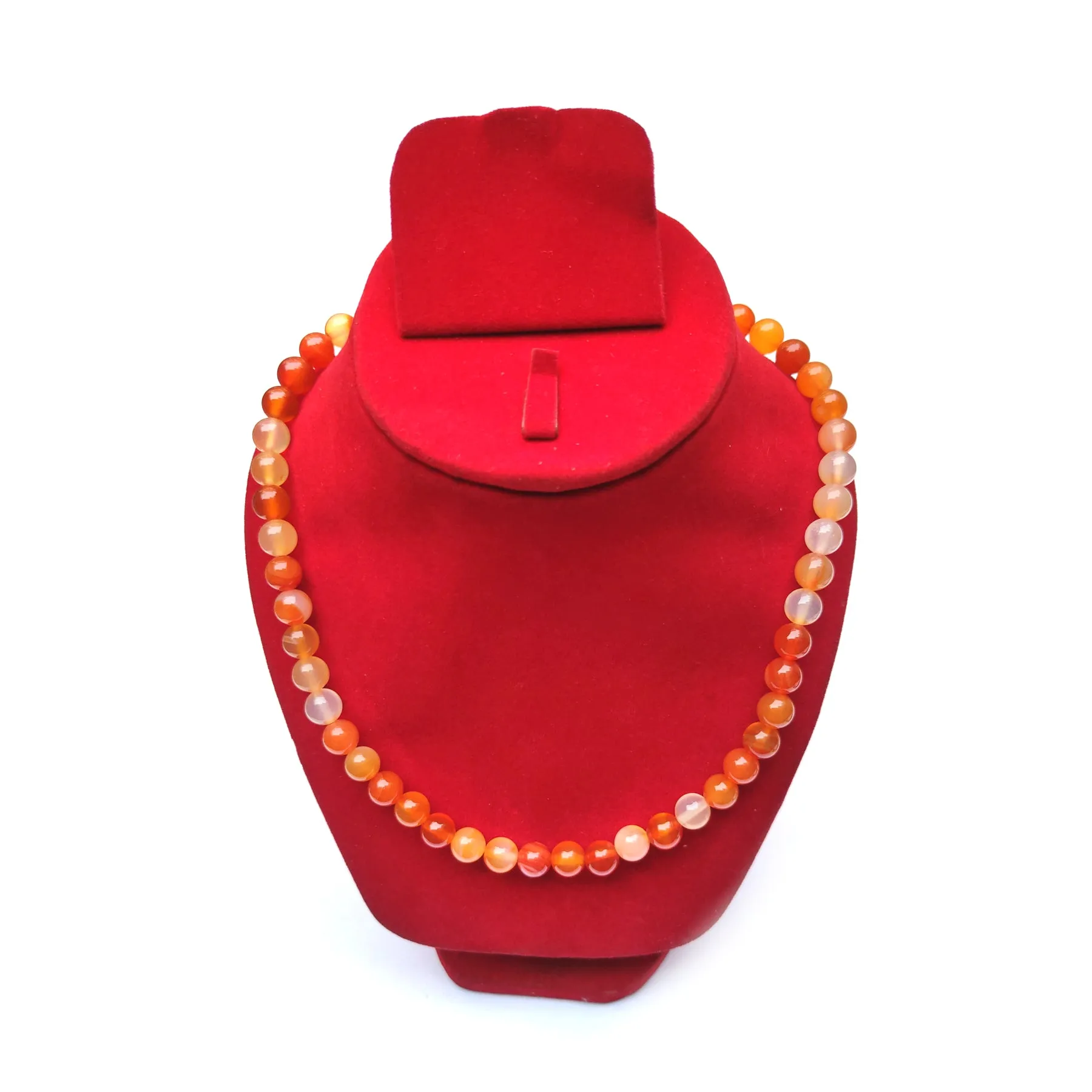 Red Sulemani / Banded Agate Crystal Round Beads Necklace 15 Inches 8mm Beads Semi precious Mala