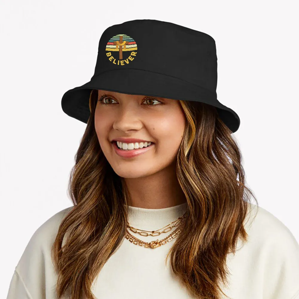 Retro Believer Cross Jesus My Lord Savior Christian Faith Bucket Hat