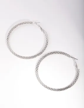 Rhodium Snake Pattern Hoop Earrings