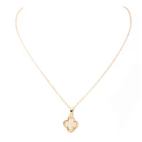 Rose Gold Pave Cubic Zirconia Clover Pendant Necklace