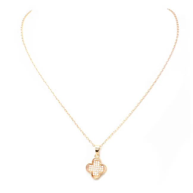 Rose Gold Pave Cubic Zirconia Clover Pendant Necklace