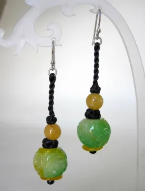 Round Jade Carving Earrings