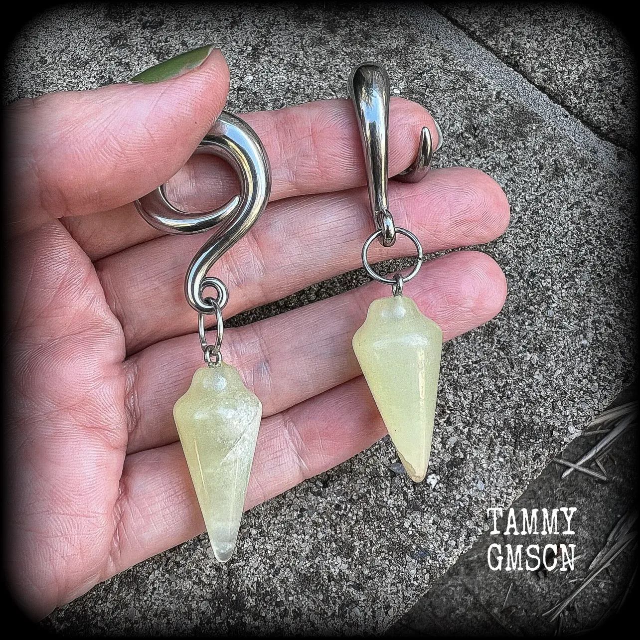 Serpentine jade gauged earrings