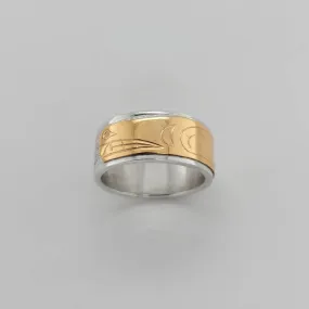 Silver 3/8" Band with Gold Bear