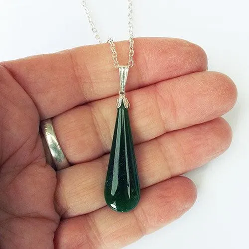 Silver and NZ Greenstone Drop Necklace