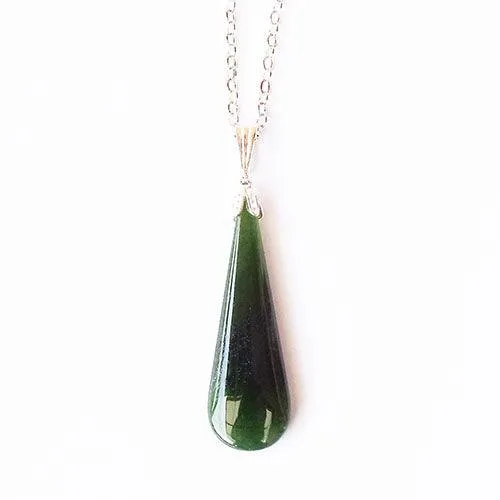 Silver and NZ Greenstone Drop Necklace