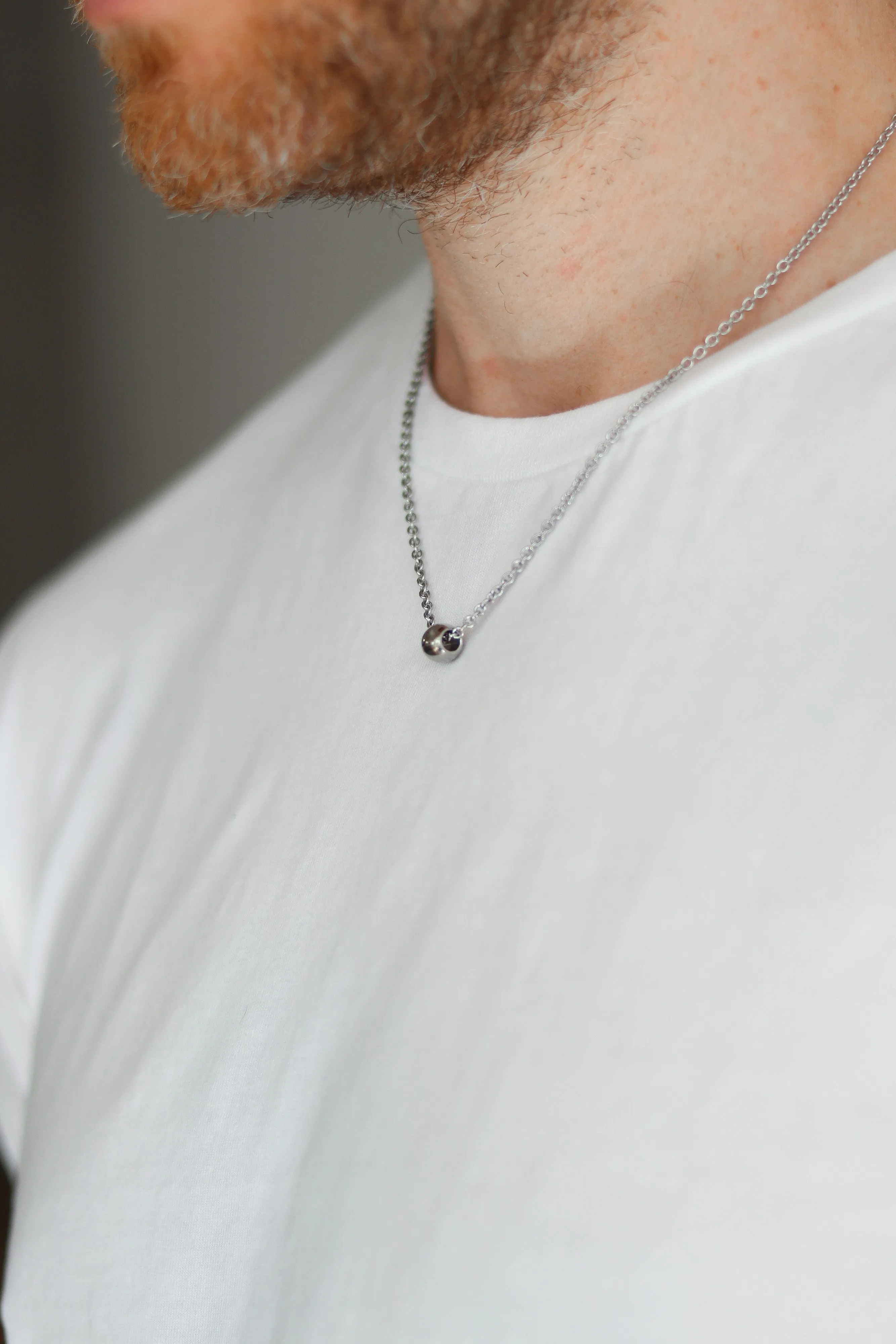 Silver bead chain necklace for men, waterproof jewelry, gift for him