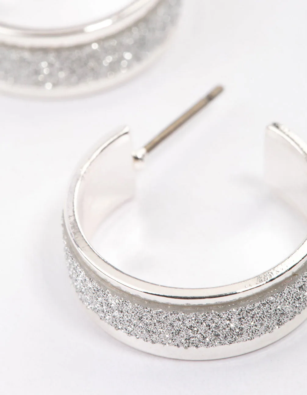 Silver Glitter Hoop Earrings & Polishing Set