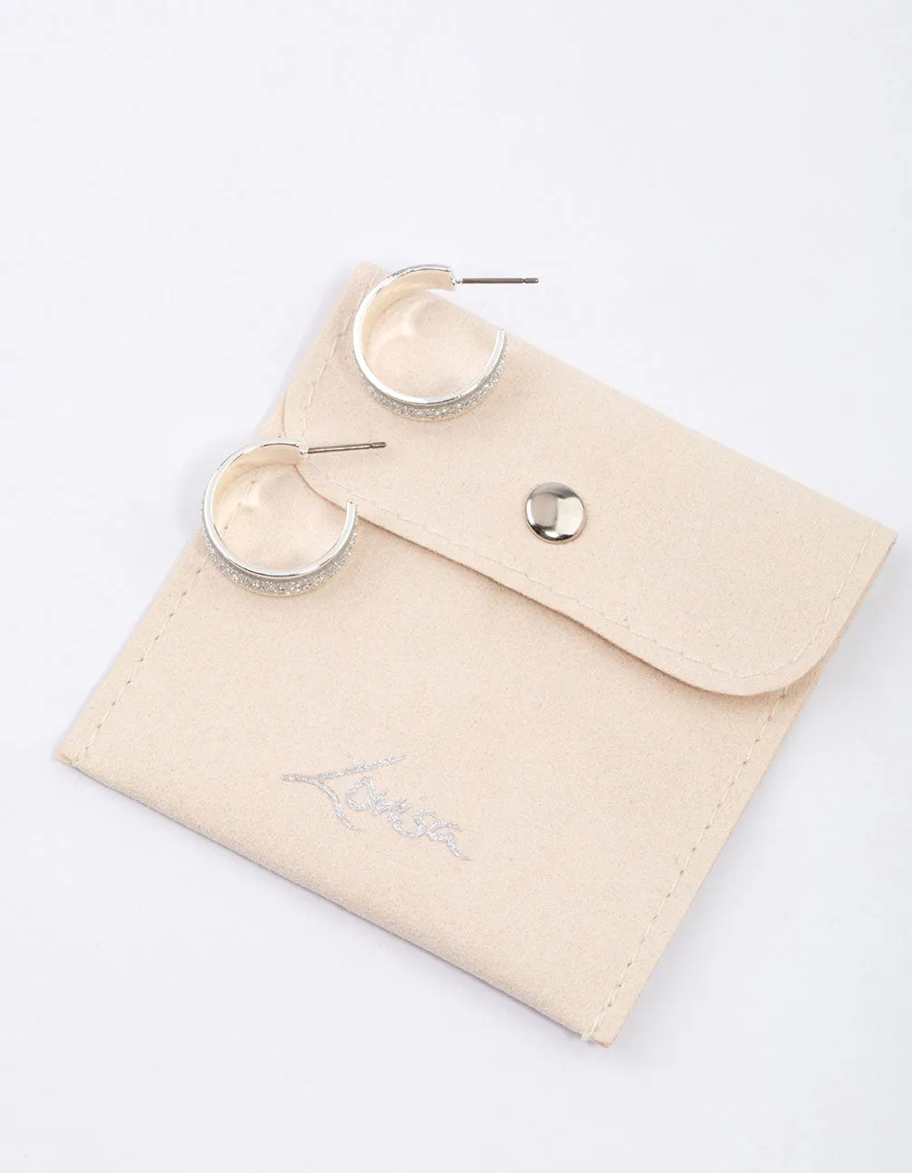 Silver Glitter Hoop Earrings & Polishing Set