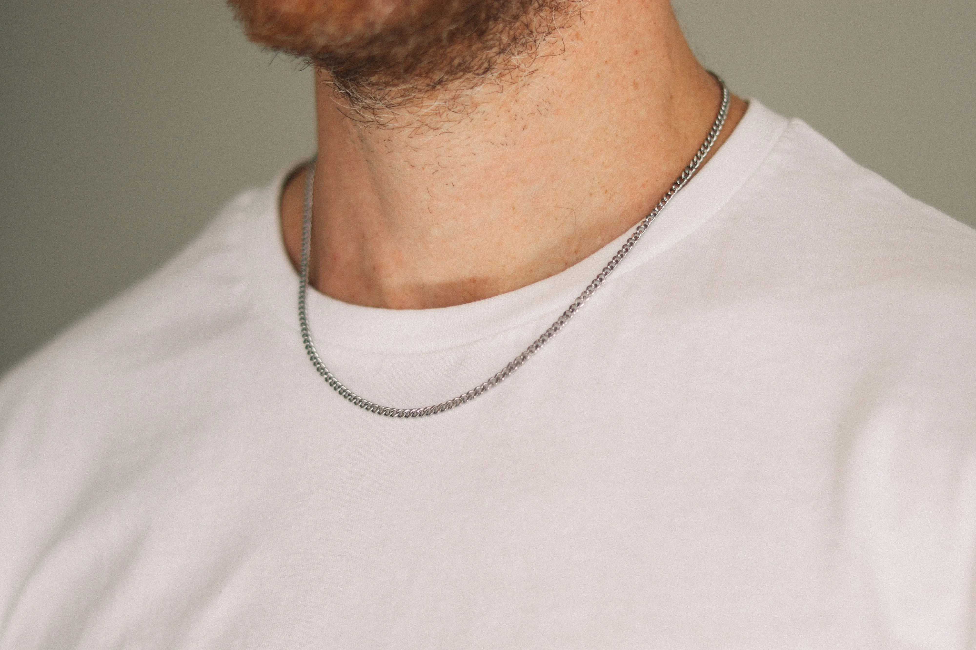 Silver link chain necklace for men, stainless steel, waterproof, gift for him