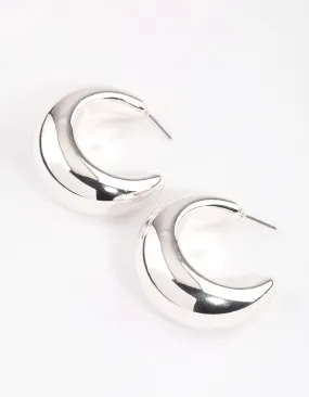 Silver Thick Puffy Hoop Earrings