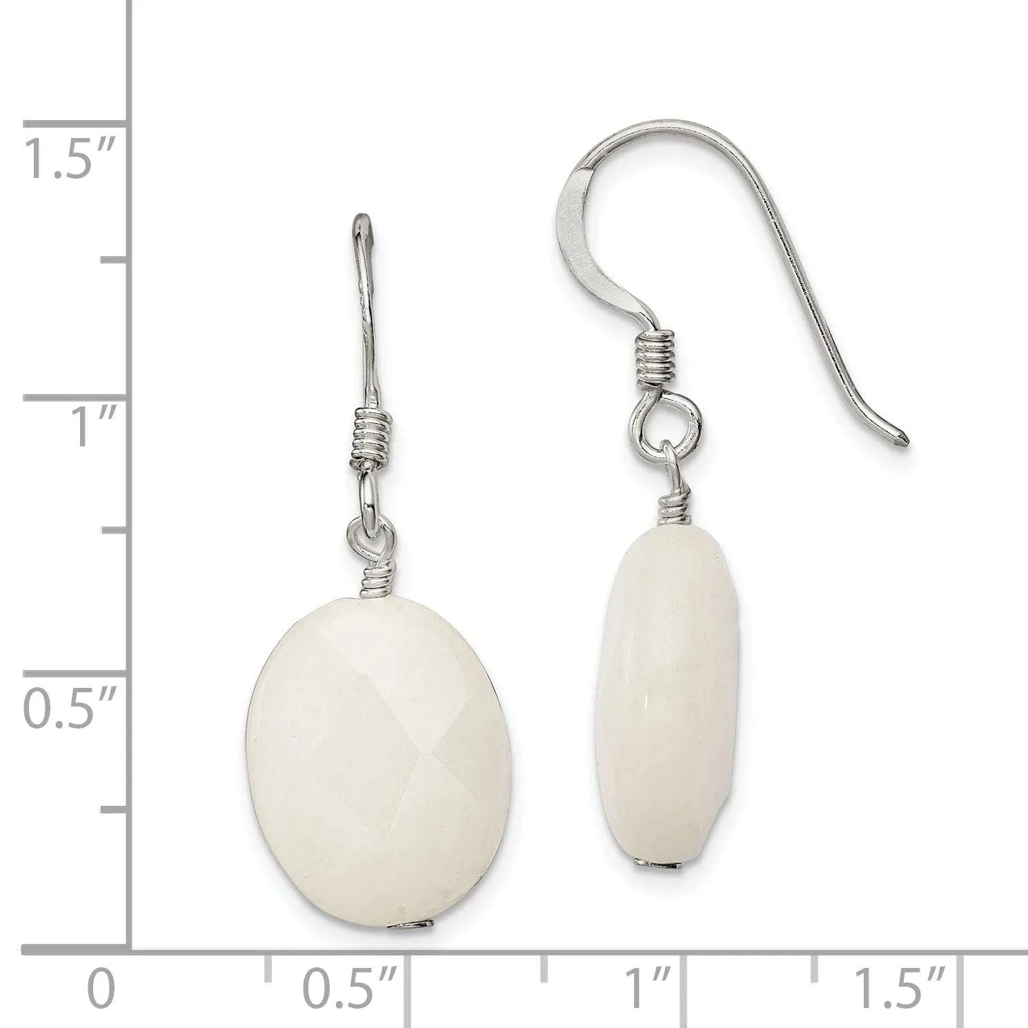 Silver White Jade Dangle Shepherd Hook Earrings