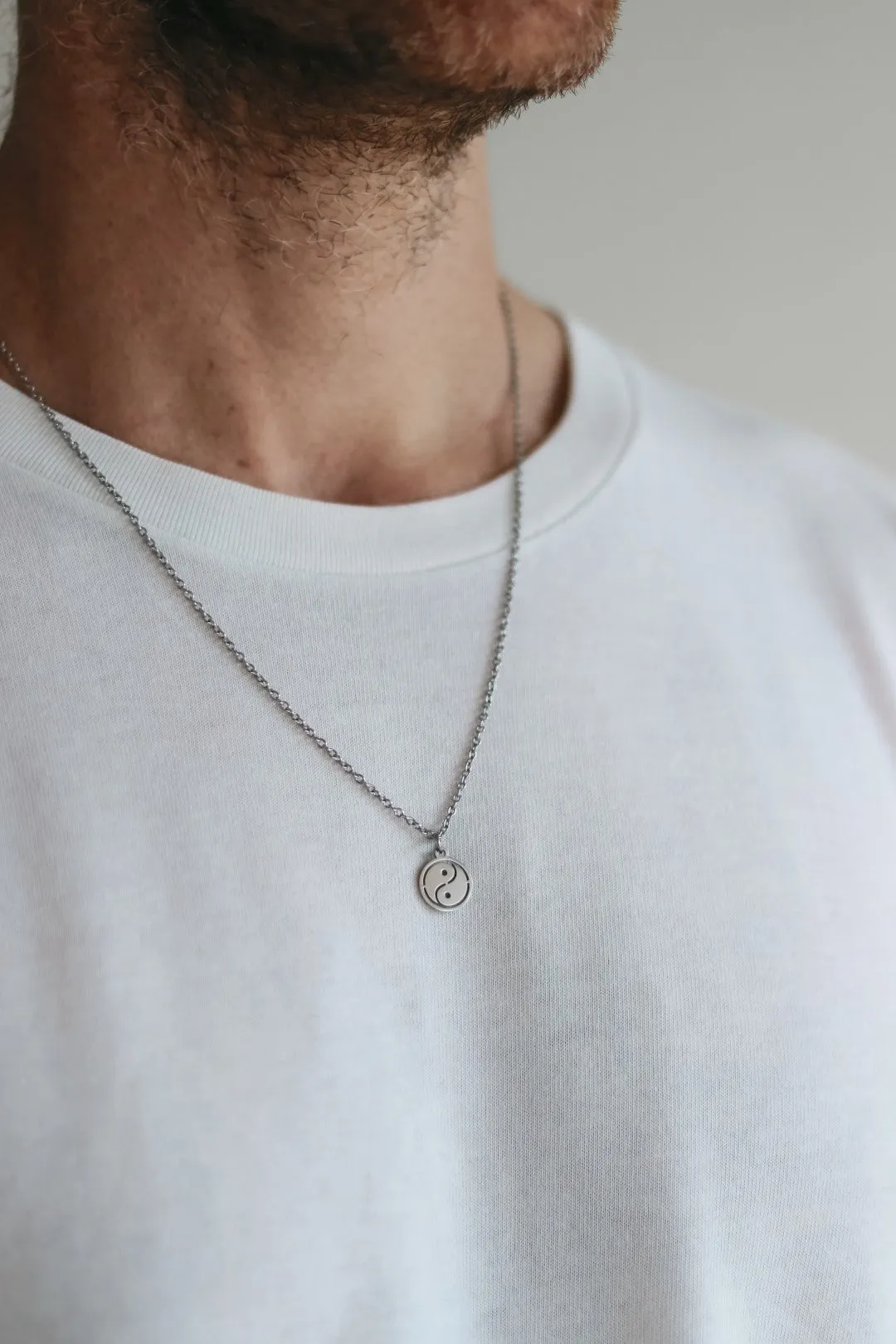 Silver Yin Yang necklace for men, stainless steel chain necklace, waterproof jewelry, gift for him