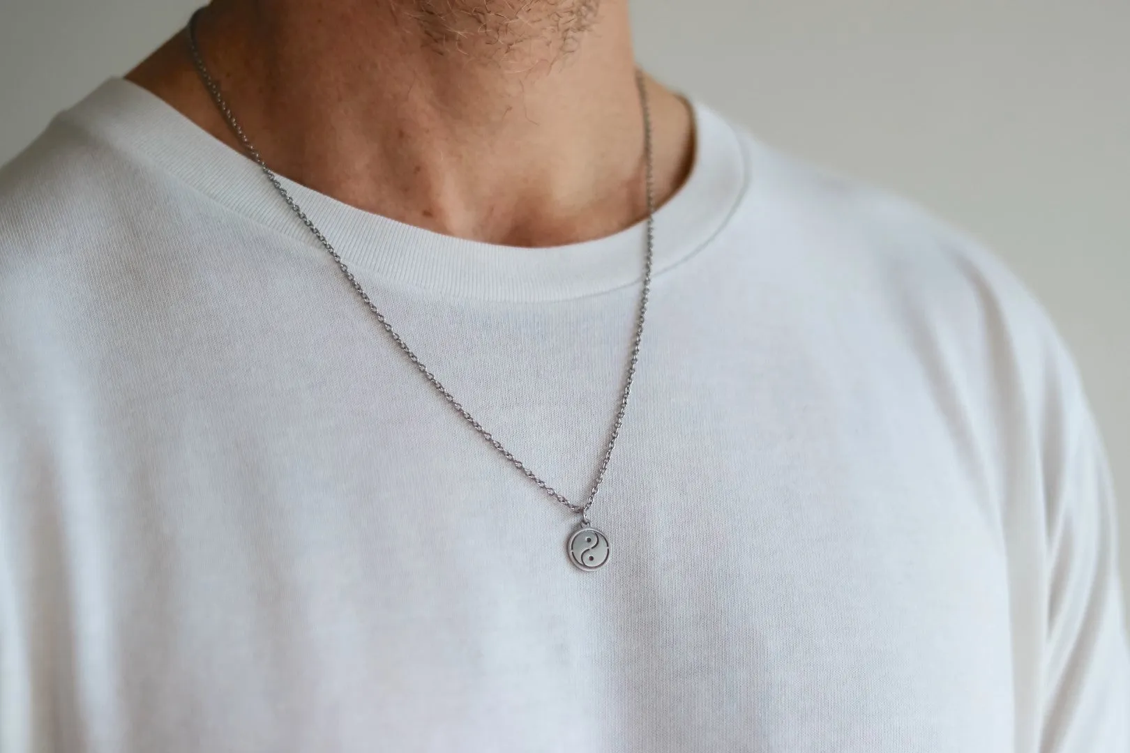 Silver Yin Yang necklace for men, stainless steel chain necklace, waterproof jewelry, gift for him