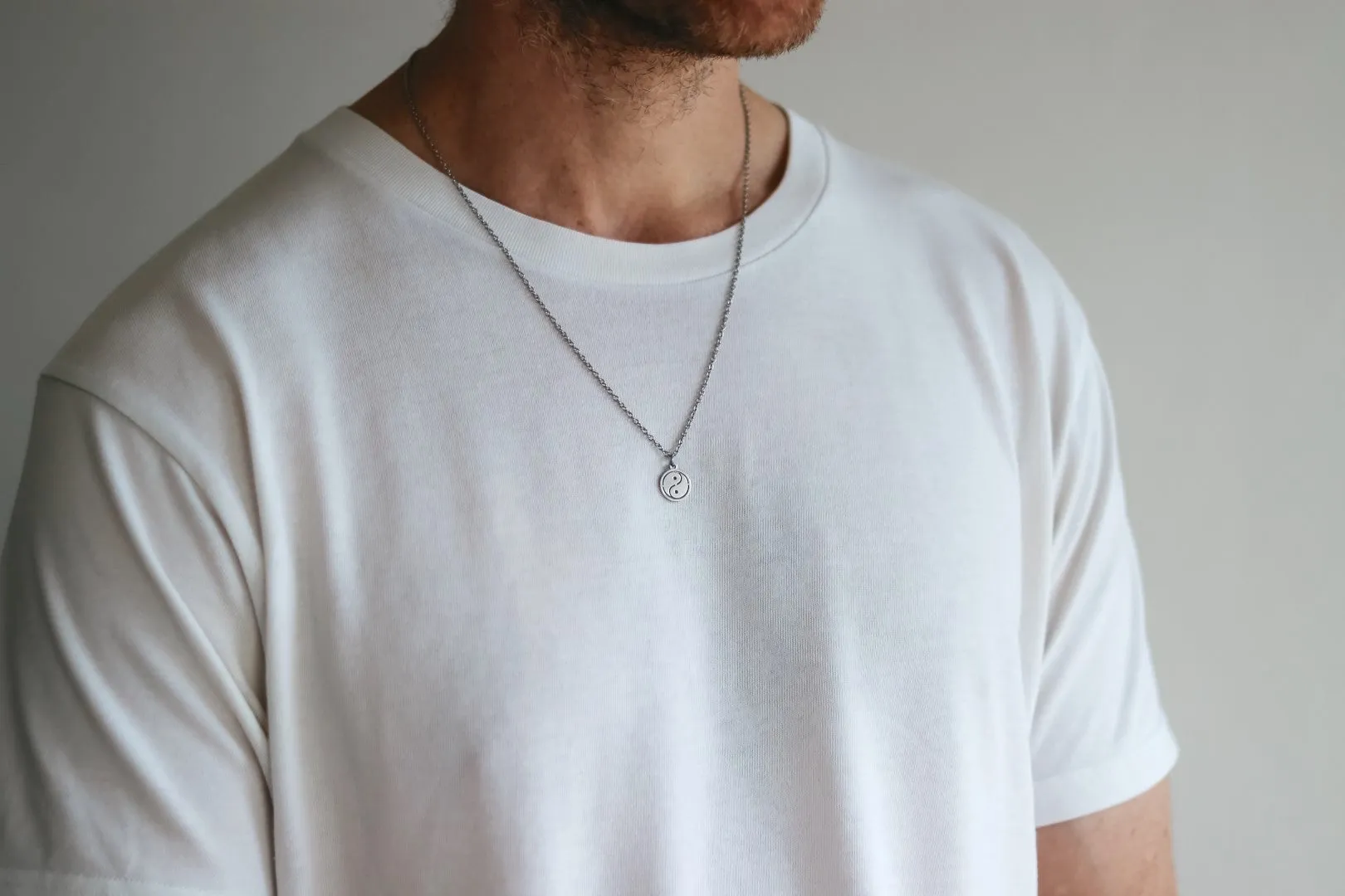 Silver Yin Yang necklace for men, stainless steel chain necklace, waterproof jewelry, gift for him