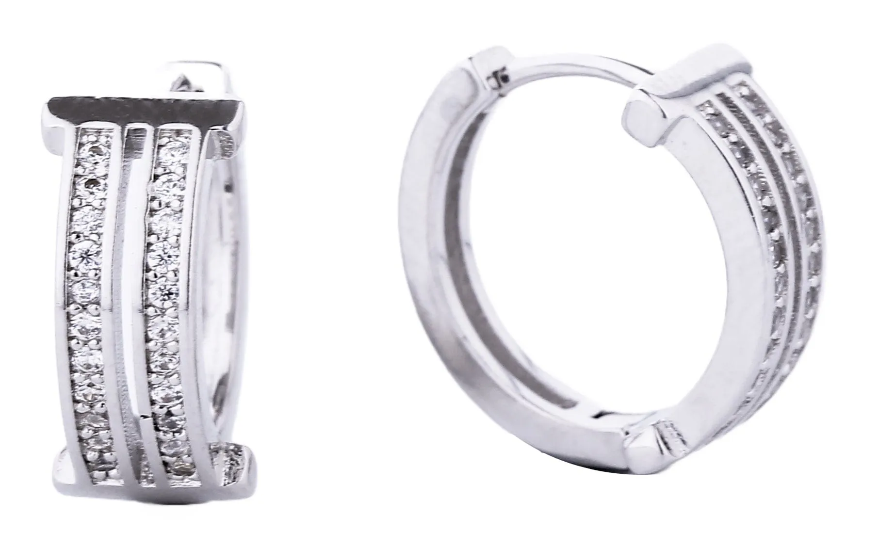 SJE310521 14K Double Line CZ Pave Hoop Earrings