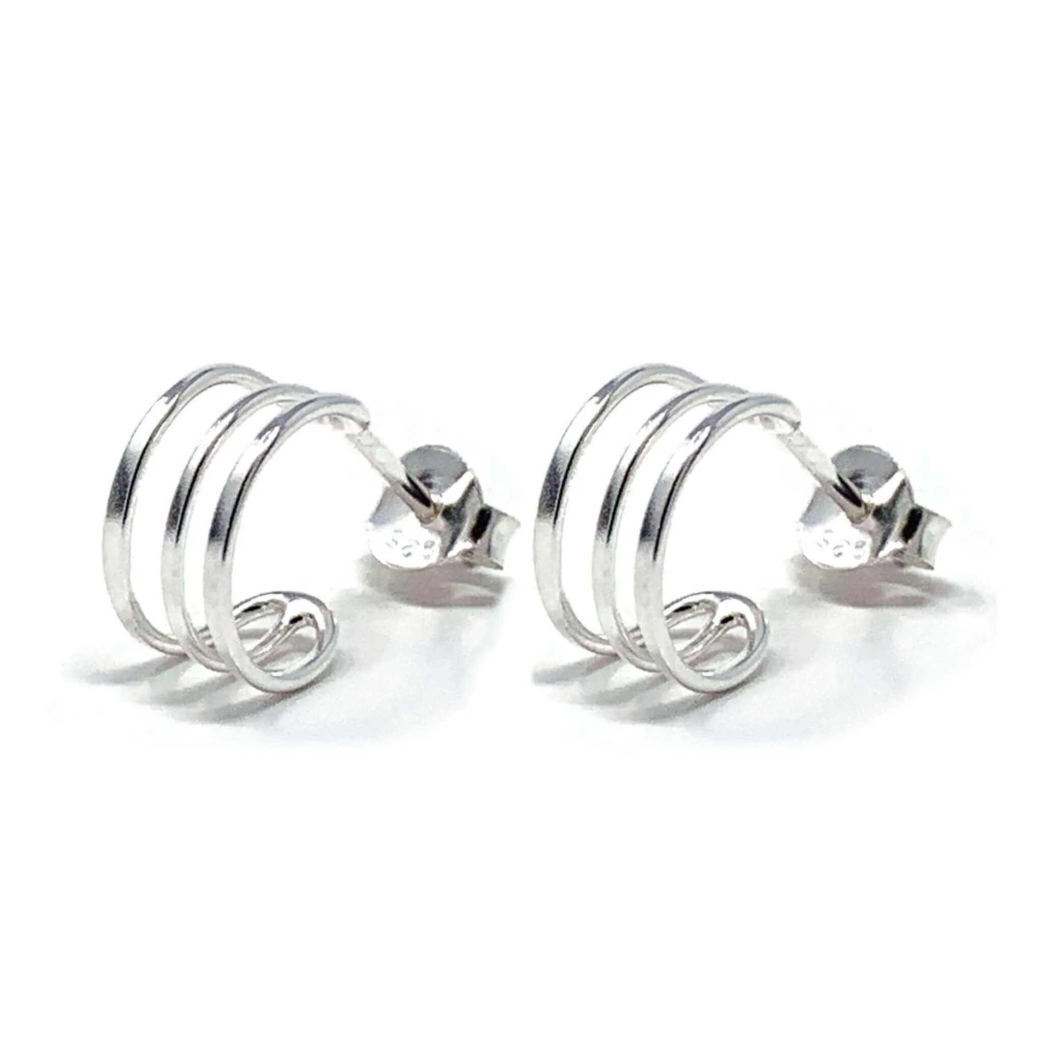 Small Triple Band Sterling Silver Hoop Earrings