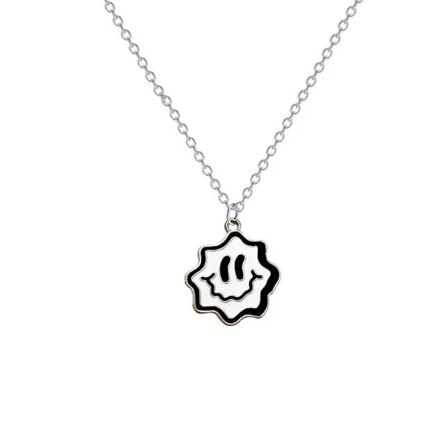 Smile Face Necklace Women Chain Figure Pendant Necklaces Girl Jewelry Silver Color Trendy Kpop Zinc Alloy Collares