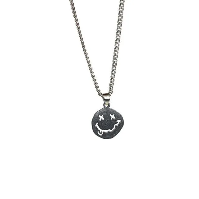 Smile Face Necklace Women Chain Figure Pendant Necklaces Girl Jewelry Silver Color Trendy Kpop Zinc Alloy Collares