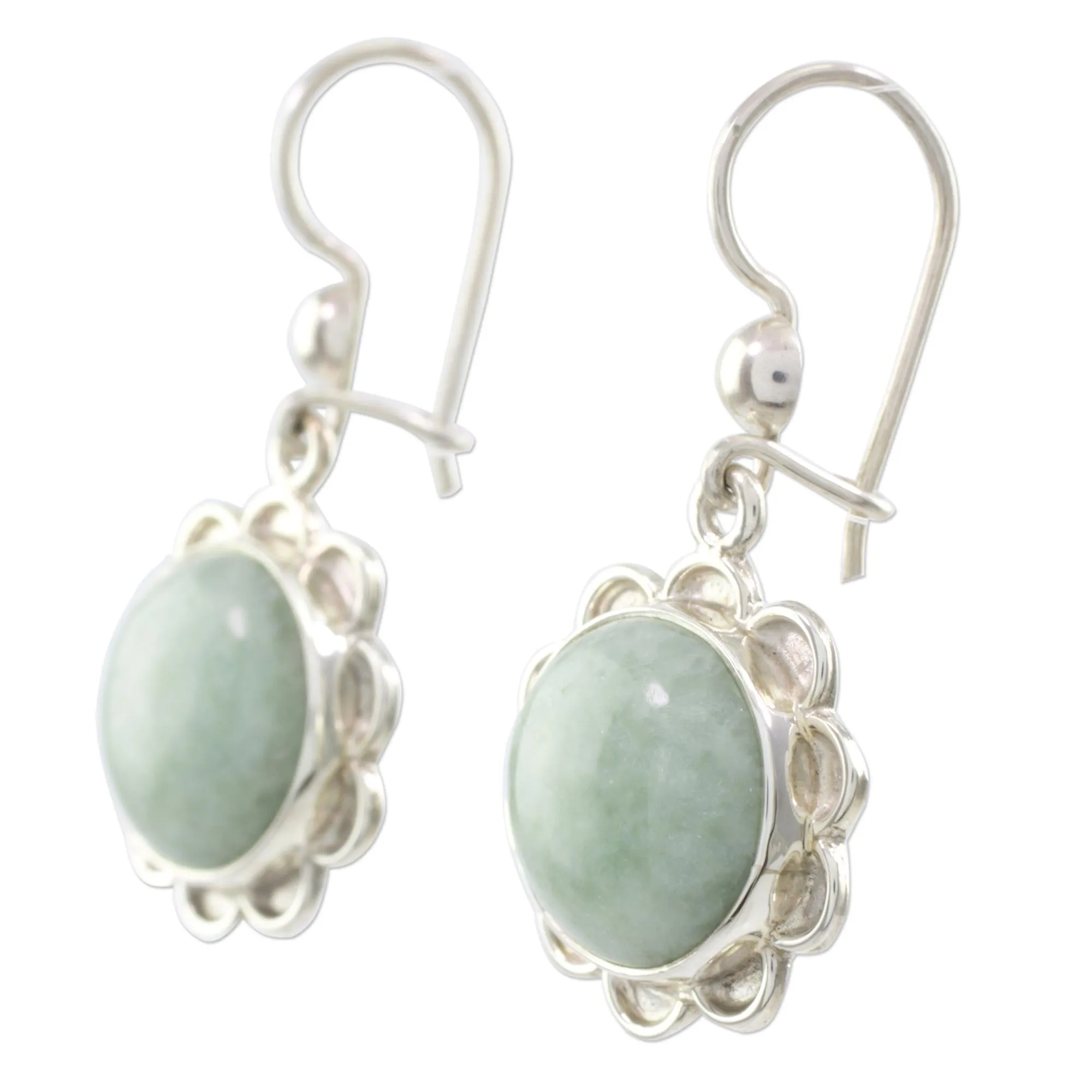 Solar Apple Flower Jade & Silver Dangle Earrings