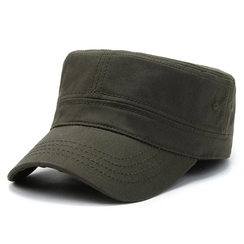 Solid Fitted Military Cap Male 100% Cotton Women's Spring Summer Hat Men's Baseball Cap Flat Top Military Hats