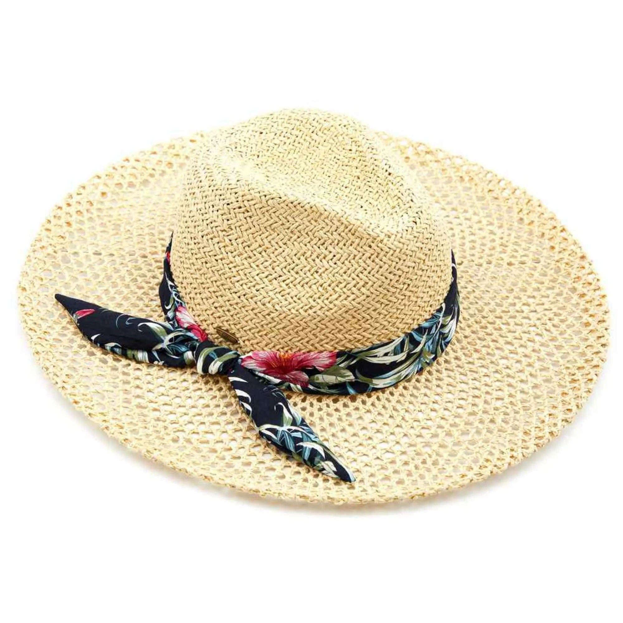 ST906 Panama Hat With Floral Ribbon Band